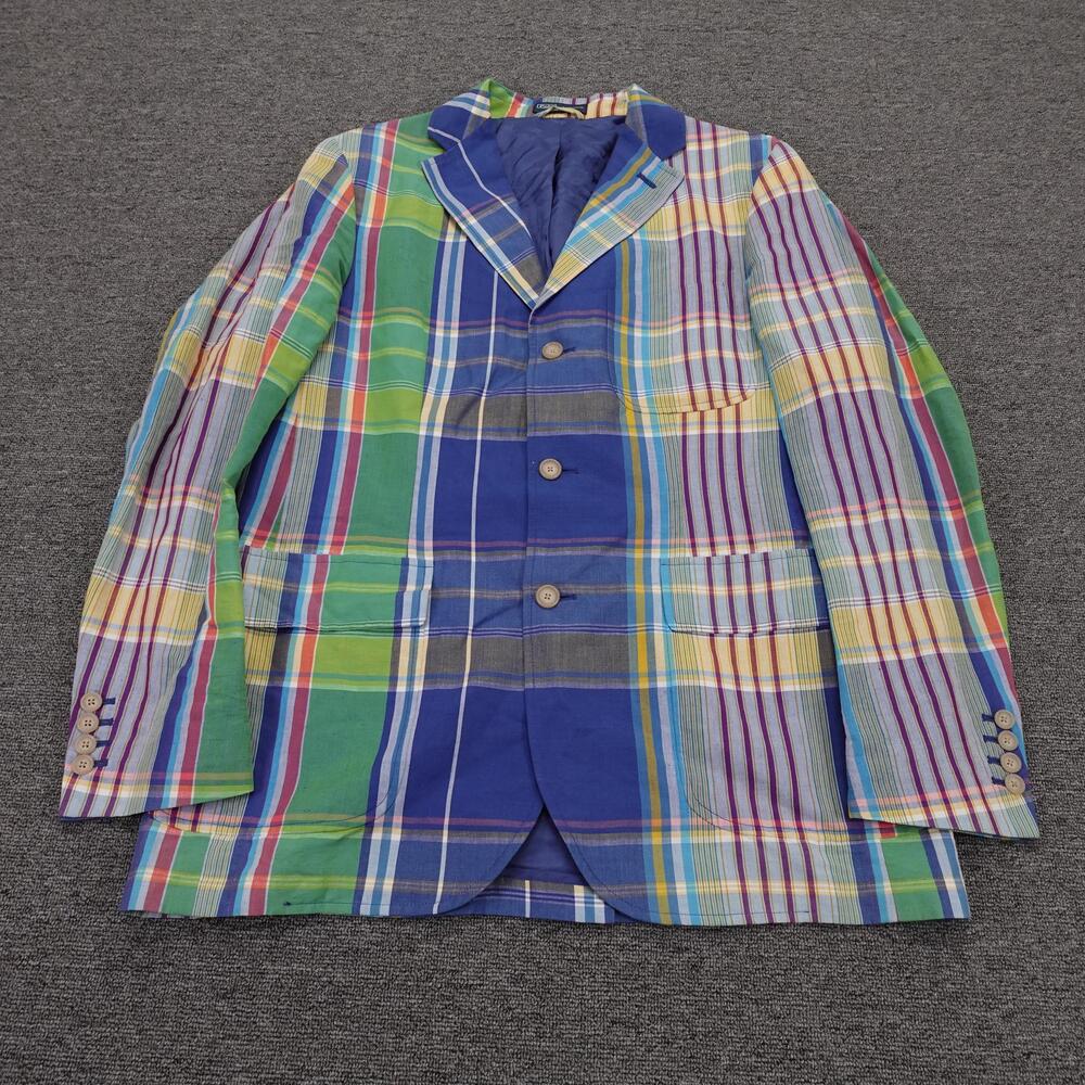Polo By Ralph Lauren Blazer Mens Medium Multicolor Plaid Linen Sport Coat